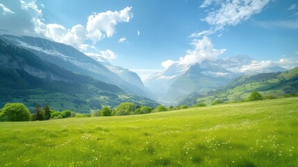 Fototapeta premium A beautiful, open field with a clear blue sky