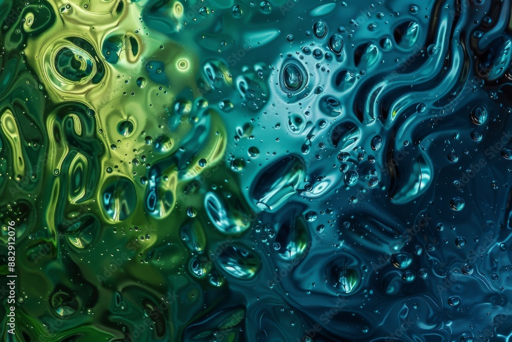 Canvas Prints close-up of various colorful liquid droplets on a smooth surface, with a green and blue palette, dig