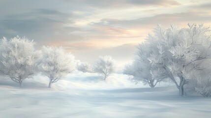 Obraz premium A snowy landscape with trees and a sky