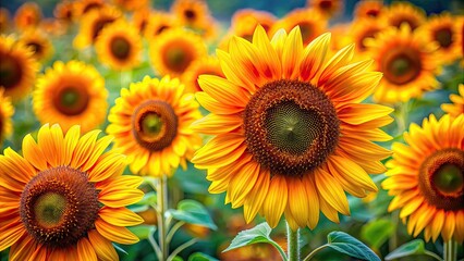 Obraz premium Close-up abstract of vibrant sunflowers in full bloom, sunflower, yellow, petals, close-up, macro, blooming, abstract, beauty