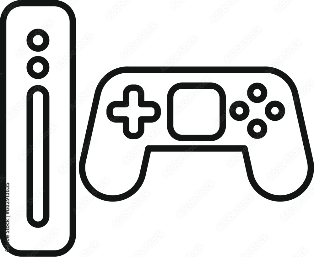 Poster game console with a wireless controller is ready for playing video games