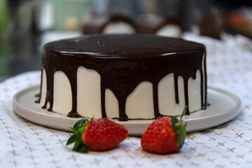View of the strawberry and chocolate cake