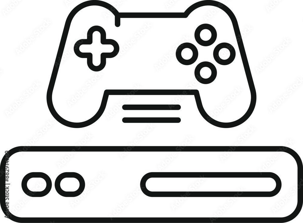 Poster line art icon of a gaming console with a controller resting on top, representing a gaming setup