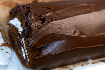 View of the chocolate cake on the plate