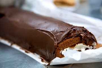 View of the chocolate cake on the plate