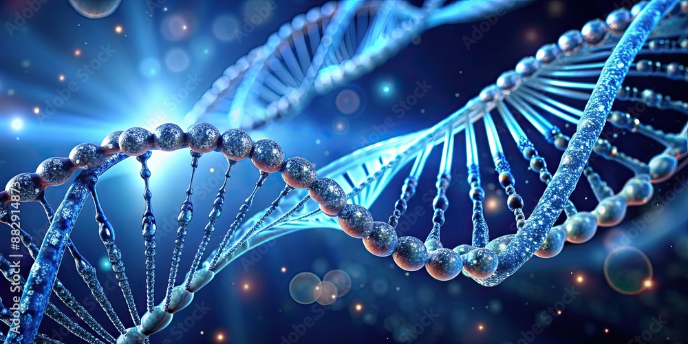 Poster Close-up futuristic of a DNA double helix, DNA, double helix, genetics, science, technology, futuristic