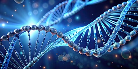 Close-up futuristic of a DNA double helix, DNA, double helix, genetics, science, technology, futuristic