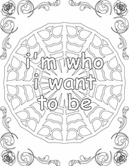 Naklejka premium Printable mandala coloring page for kids and adults with inspirational quote for self talk and self improvement. it helps to succeed and struggle against life to enjoy the tough journey 