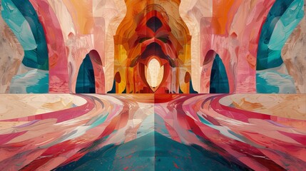 Abstract Painting With Arches and Swirling Colors
