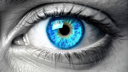 Closeup of blue eye with wide open pupil , Eye, Macro, Closeup, Pupil, Blue, Human, Vision, Watching, Beautiful, Detailed, Eyeball