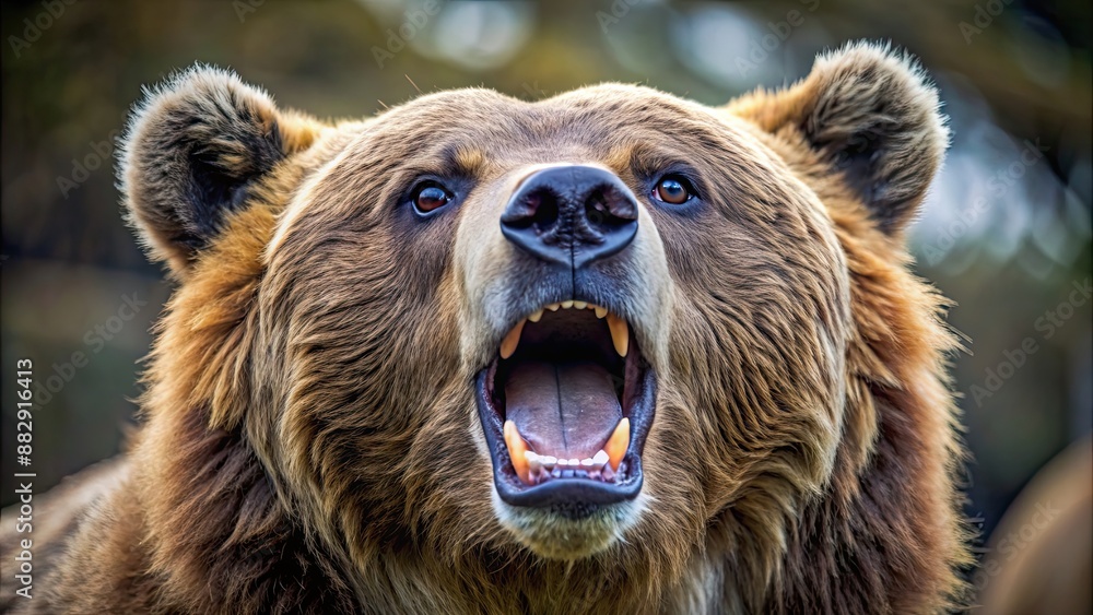 Sticker Close up of a Grizzly bear (Ursus arctos horribilis) roaring aggressively, Grizzly bear, Ursus arctos horribilis