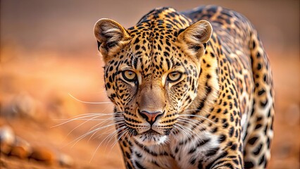 Obraz premium Close-up of a leopard in the desert, ready to attack, leopard, desert, close-up, wildlife, predator, aggressive, nature, feline