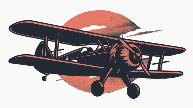 biplane flying in front of sunset clip art preview