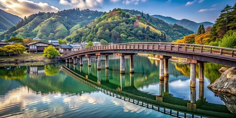 Bridge over the tranquil river in Japan , Japan, river, bridge, water, architecture, landmark, travel, destination