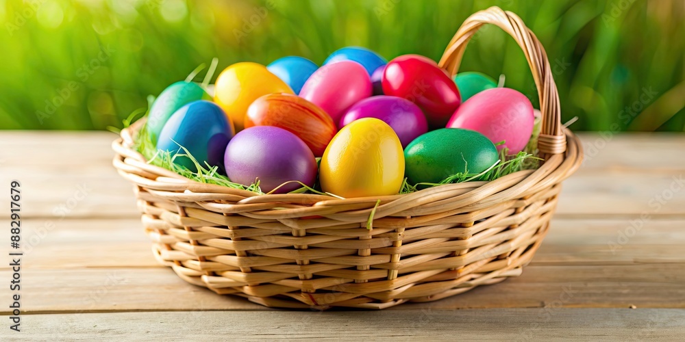 Sticker Colorful Easter egg basket, Easter, eggs, basket, colorful, decoration, spring, holiday, festive, traditional, celebration