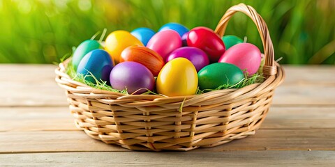 Naklejka premium Colorful Easter egg basket, Easter, eggs, basket, colorful, decoration, spring, holiday, festive, traditional, celebration