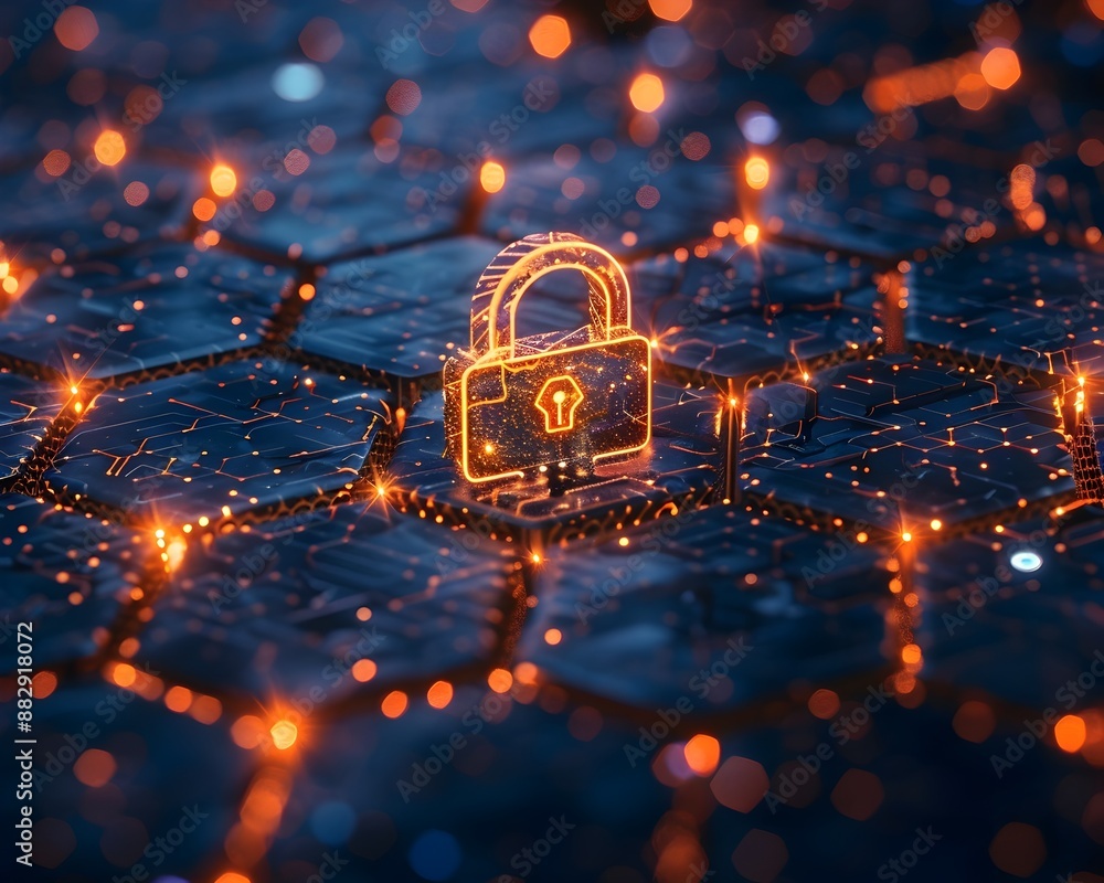 Aufkleber secure padlock icon in honeycomb digital network background