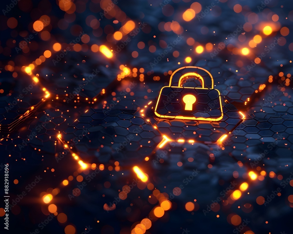 Aufkleber secure padlock icon in honeycomb digital network background