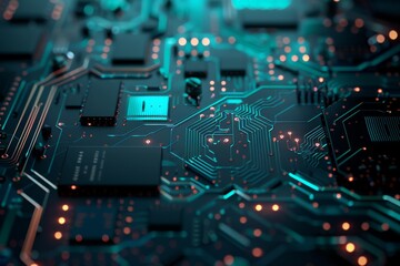 Fototapeta premium Minimalist circuit board with glowing lights symbolizing modern corporate event digital connectivity