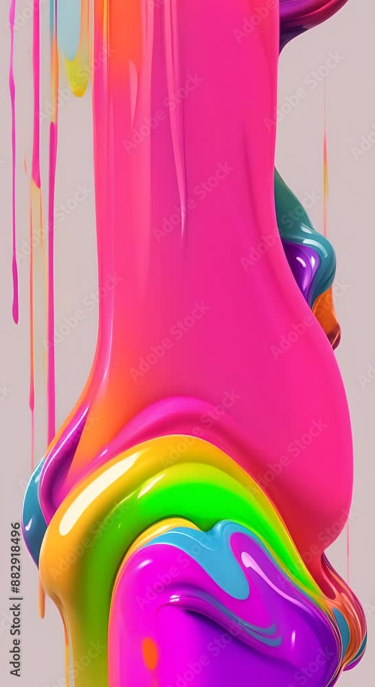 Poster colored paint dripping isolated on white background 3d rendering various rainbow colors pastel fluid