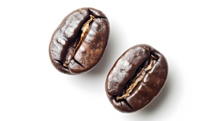 Obraz premium Overhead view of backdrop representing halves of dark brown coffee beans with pleasant scent. 