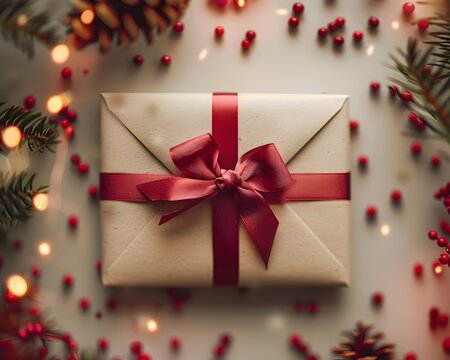 Festive Gift Wrapped Email Icon Symbolizing Holiday Greetings and Messages