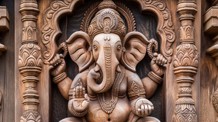 Fototapeta premium Ganesha blessing devotees, generous and protective, bottom third copy space