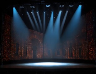 Empty Stage With Spotlights and Curtains Before a Performance