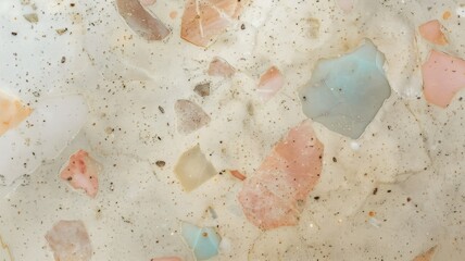 Terrazzo flooring interior pattern composed of pieces of granite, quartz, glass and stone. Marble floor texture. Classic ceramic paving design. Abstract wall background. Retro venetian material