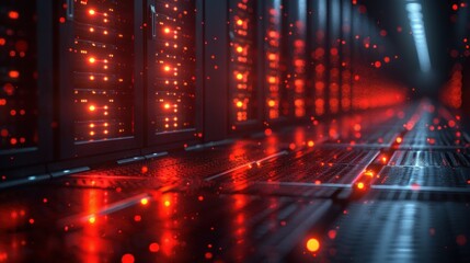 Naklejka premium Server Room with Red Lights
