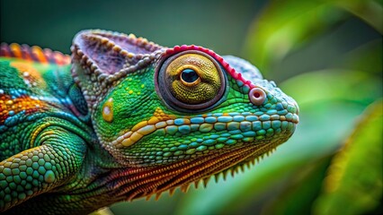 Close-up shot of a chameleon blending into its surroundings, camouflage, reptile, nature, wildlife