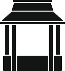 Simple black and white icon of an asian canopy with a solid roof and pillars