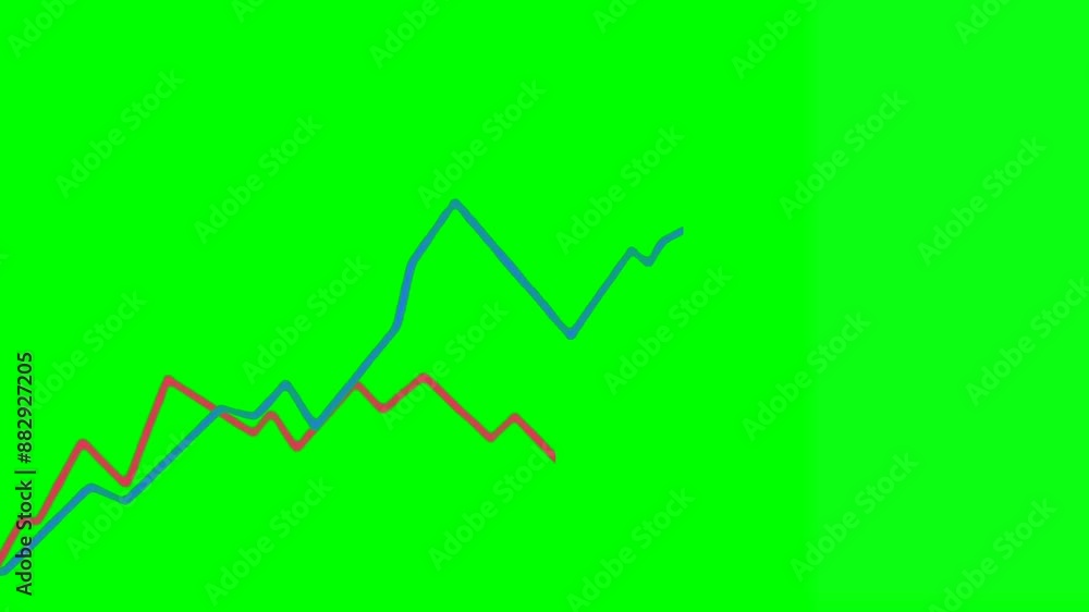 Poster blue and red graph lines video animation isolated on green background