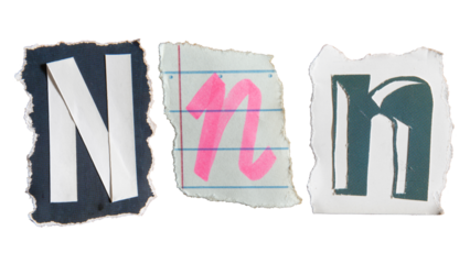 N alphabet torn from a magazine paper. Ransom note style letters.