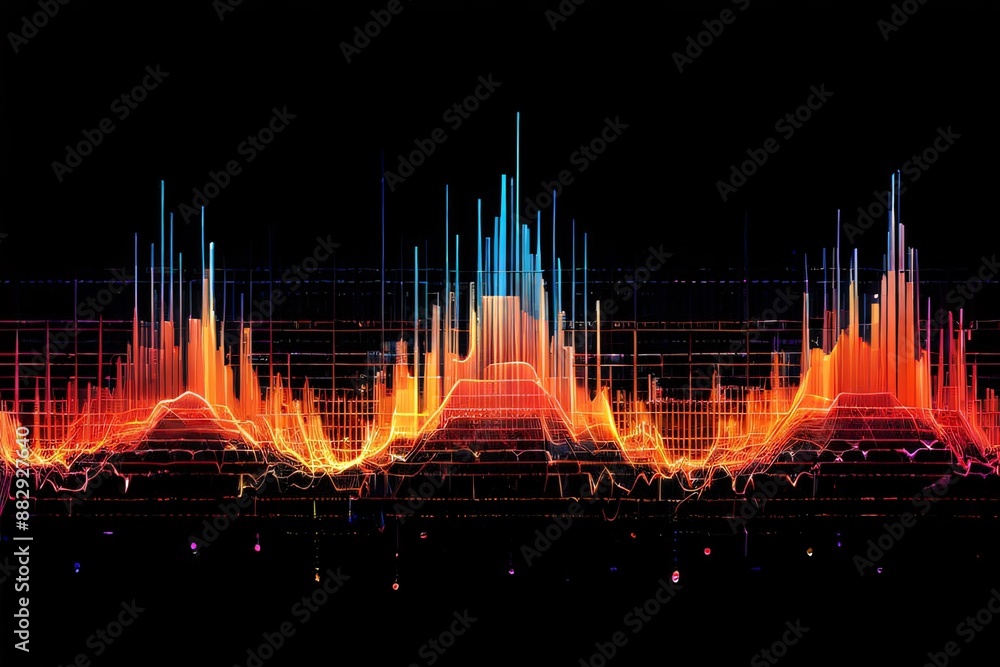 Aufkleber abstract colorful digital signal graph visualization on black background. concept of big data, analy