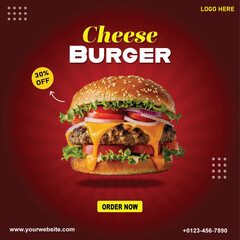Cheese burger advertizing poster , burger social media poster , Burger flyer , hamburger ad poster 