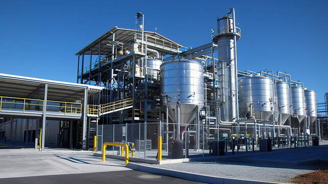 Industrial Ethanol Production Facility with Blue Sky