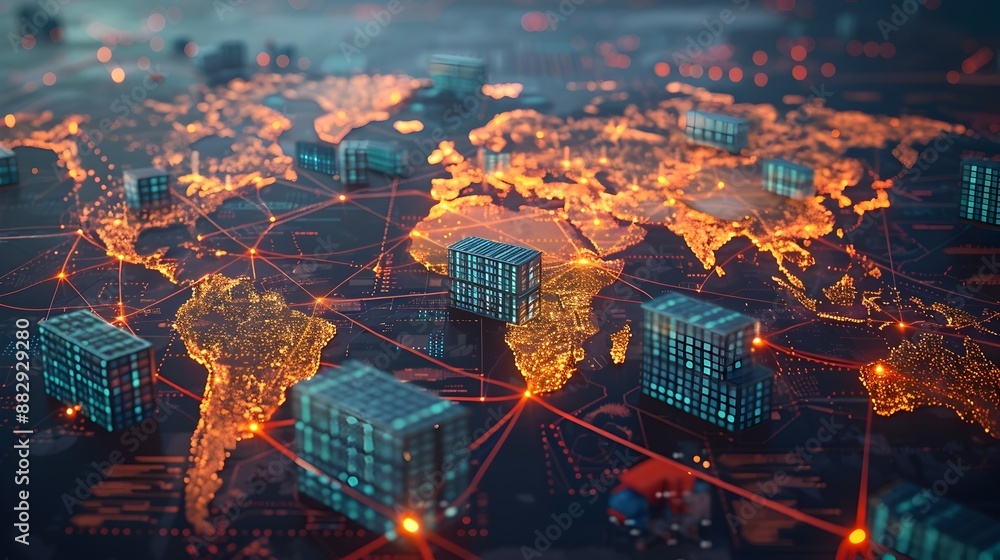 Poster global logistics network with real time shipping data and supply chain analytics
