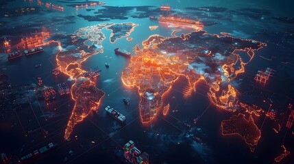 Glowing Global Logistics Network Worldwide Supply Chain and Shipping Routes Visualized from Above