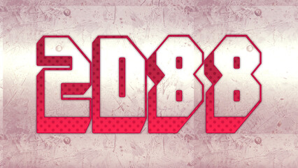 Cute 3d bold outline pink number design of 2088 on white background.