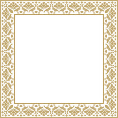 Vector golden square national Indian ornament. Rectangle, border, ethnic Hindu frame