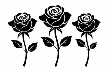 rose flowers silhouettes Vector set, set of decorative rose with leaves	
