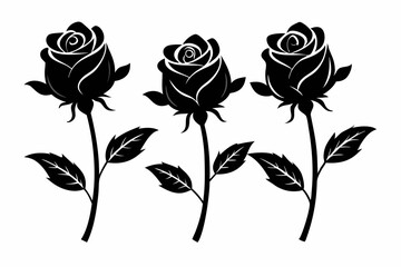 rose flowers silhouettes Vector set, set of decorative rose with leaves	
