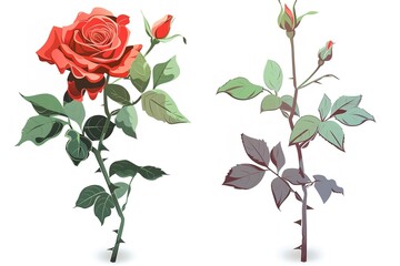 Fototapeta premium colorful rose artistic realistic style with contour isolated on white background