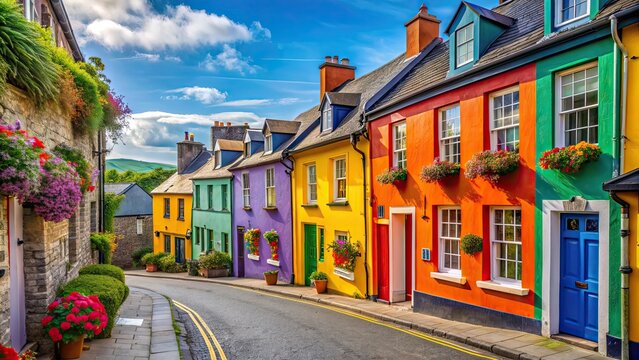 Colorful buildings lining the charming streets of Kinsale village in Cork, Ireland , Ireland, Kinsale, village, Cork