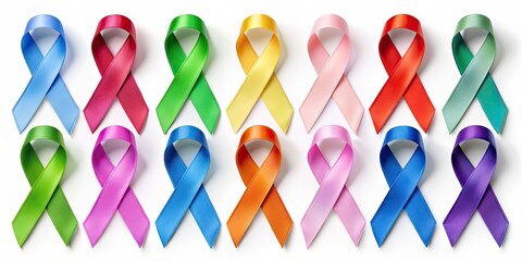 Collection of different colored cancer awareness ribbons , cancer, awareness, ribbons, collection, symbols, support
