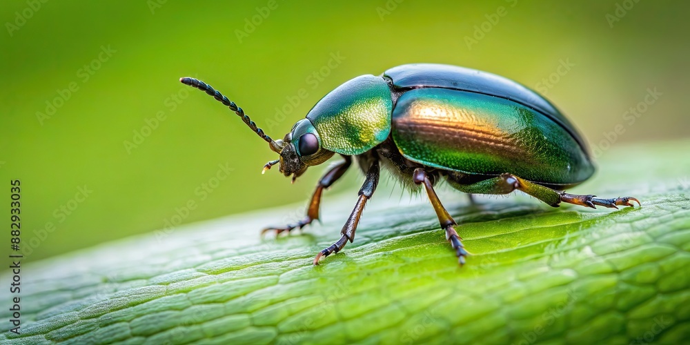 Wall mural Beetle resting on a green leaf , insect, nature, wildlife, macro, close-up, bug, green, foliage, wildlife, beetle, small