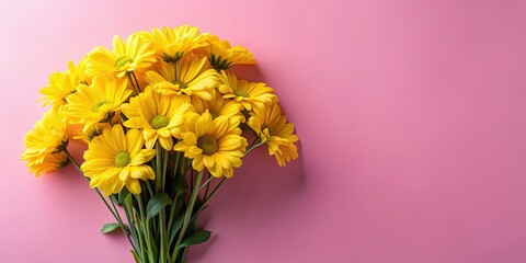 Bouquet of yellow flowers on pink background, bouquet, yellow, flowers, pink, background, vibrant, colorful