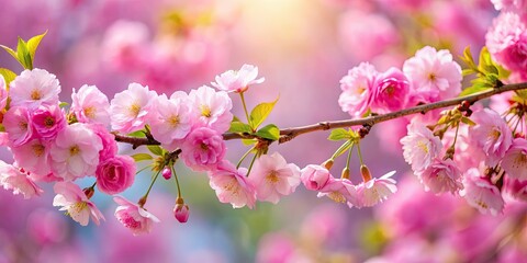 Naklejka premium Beautiful pink blossoms on a branch , pink, blooms, flowers, spring, nature, branch, delicate, petals, blooming, close up