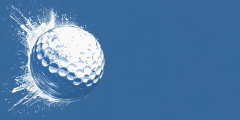 Golf ball flying through air leaving blue trail, illustration
